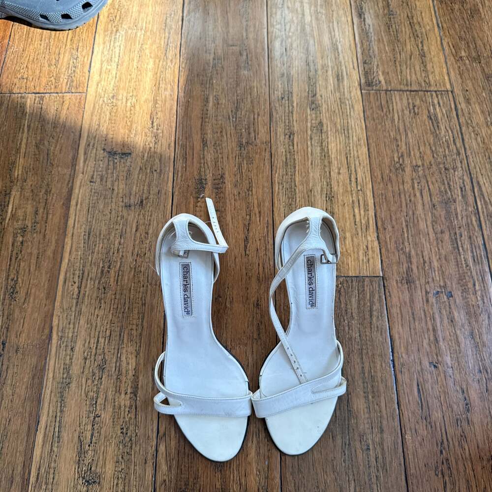 Charles David  White Leather Chaos 70 Sandal Heels